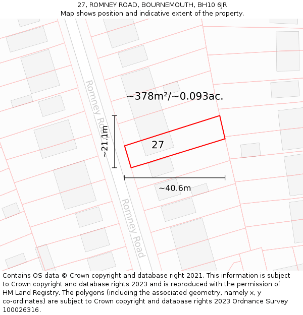 27, ROMNEY ROAD, BOURNEMOUTH, BH10 6JR: Plot and title map