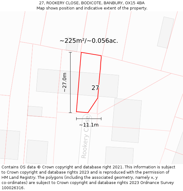 27, ROOKERY CLOSE, BODICOTE, BANBURY, OX15 4BA: Plot and title map