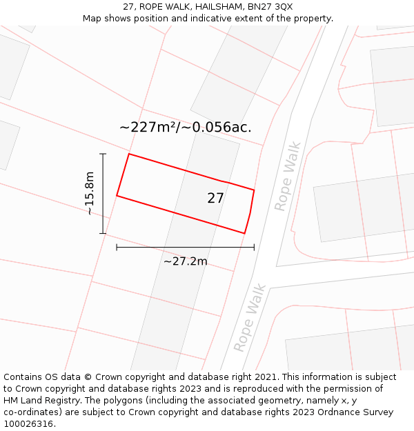 27, ROPE WALK, HAILSHAM, BN27 3QX: Plot and title map