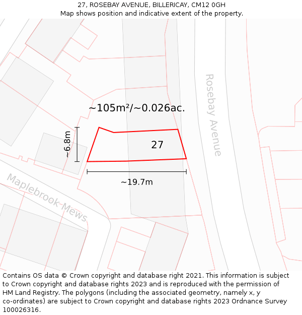 27, ROSEBAY AVENUE, BILLERICAY, CM12 0GH: Plot and title map