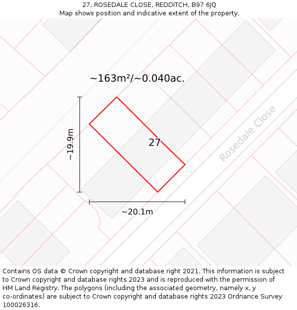 27, ROSEDALE CLOSE, REDDITCH, B97 6JQ: Plot and title map