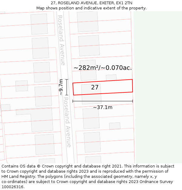 27, ROSELAND AVENUE, EXETER, EX1 2TN: Plot and title map
