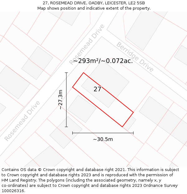 27, ROSEMEAD DRIVE, OADBY, LEICESTER, LE2 5SB: Plot and title map
