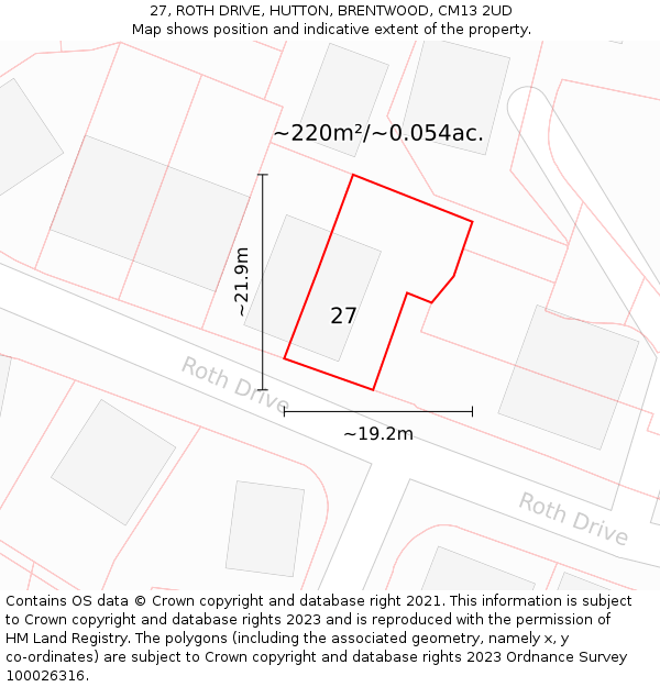 27, ROTH DRIVE, HUTTON, BRENTWOOD, CM13 2UD: Plot and title map