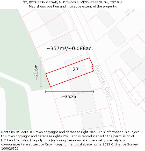 27, ROTHESAY GROVE, NUNTHORPE, MIDDLESBROUGH, TS7 0LF: Plot and title map