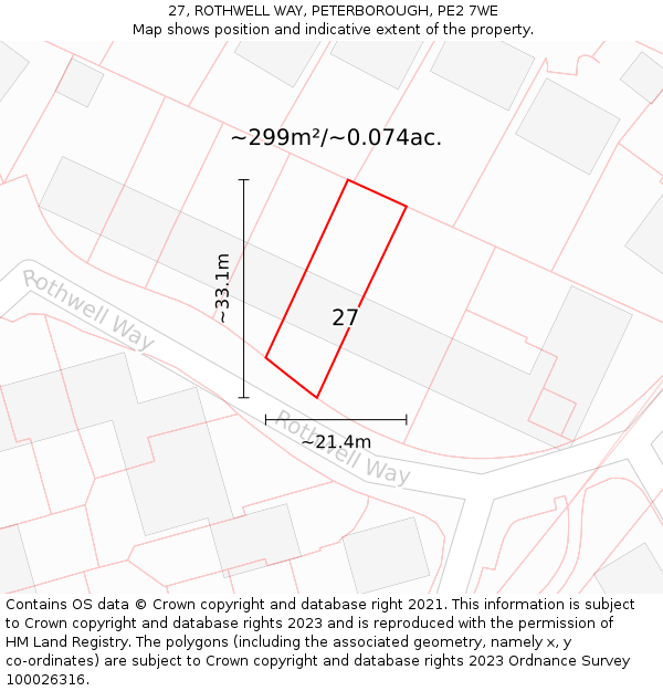 27, ROTHWELL WAY, PETERBOROUGH, PE2 7WE: Plot and title map