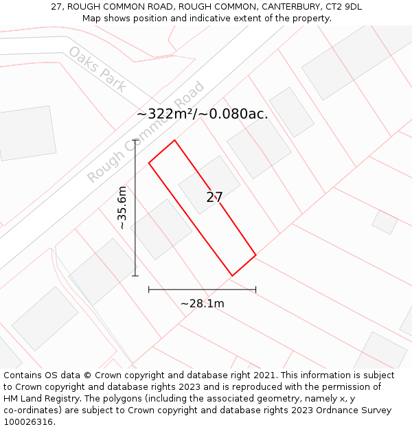 27, ROUGH COMMON ROAD, ROUGH COMMON, CANTERBURY, CT2 9DL: Plot and title map