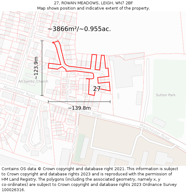 27, ROWAN MEADOWS, LEIGH, WN7 2BF: Plot and title map