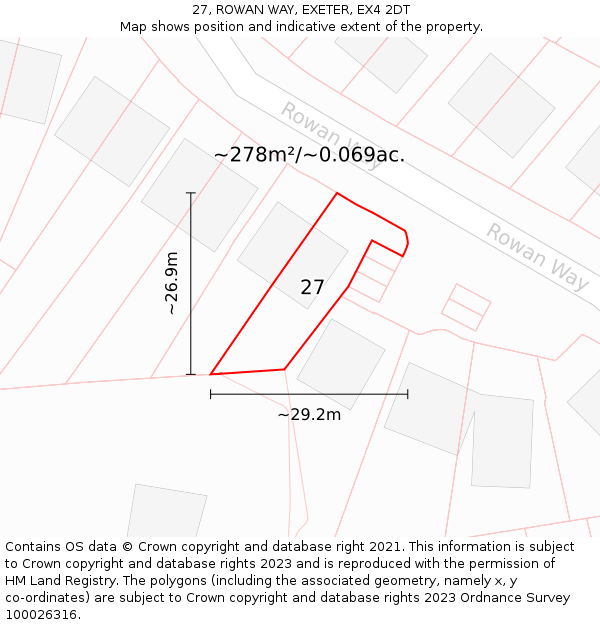 27, ROWAN WAY, EXETER, EX4 2DT: Plot and title map