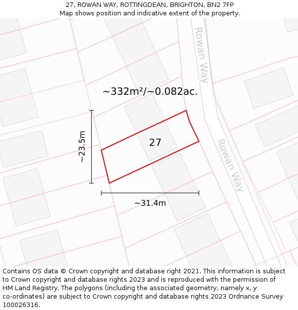 27, ROWAN WAY, ROTTINGDEAN, BRIGHTON, BN2 7FP: Plot and title map