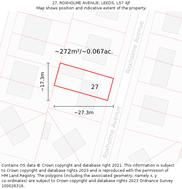 27, ROXHOLME AVENUE, LEEDS, LS7 4JF: Plot and title map