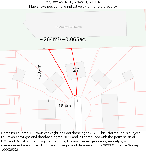 27, ROY AVENUE, IPSWICH, IP3 8LN: Plot and title map