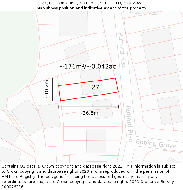 27, RUFFORD RISE, SOTHALL, SHEFFIELD, S20 2DW: Plot and title map