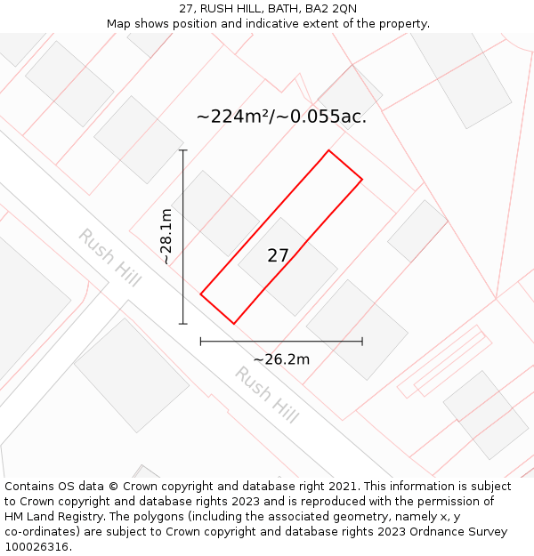27, RUSH HILL, BATH, BA2 2QN: Plot and title map