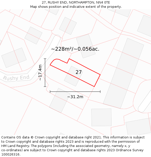 27, RUSHY END, NORTHAMPTON, NN4 0TE: Plot and title map