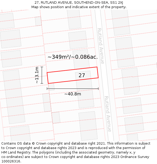 27, RUTLAND AVENUE, SOUTHEND-ON-SEA, SS1 2XJ: Plot and title map