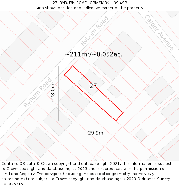 27, RYBURN ROAD, ORMSKIRK, L39 4SB: Plot and title map