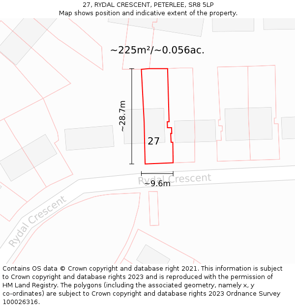 27, RYDAL CRESCENT, PETERLEE, SR8 5LP: Plot and title map