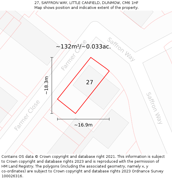 27, SAFFRON WAY, LITTLE CANFIELD, DUNMOW, CM6 1HF: Plot and title map
