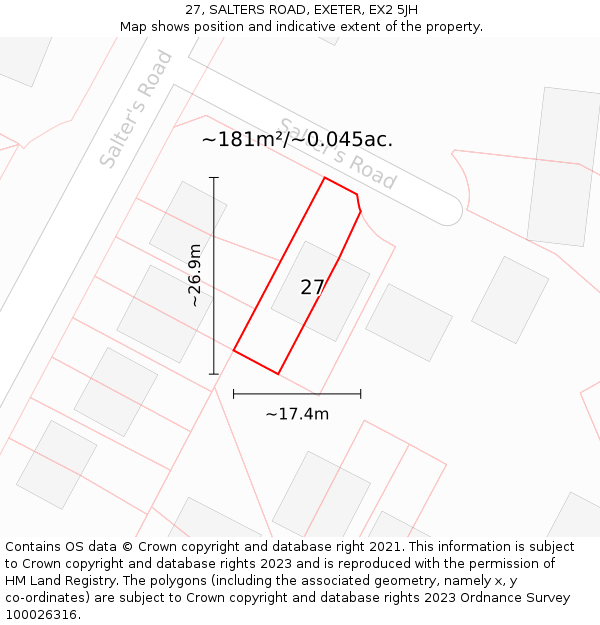 27, SALTERS ROAD, EXETER, EX2 5JH: Plot and title map