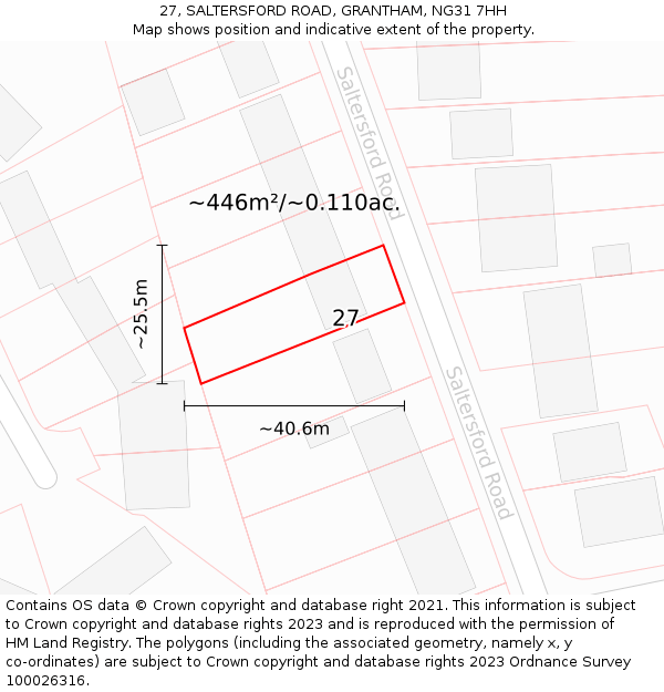 27, SALTERSFORD ROAD, GRANTHAM, NG31 7HH: Plot and title map