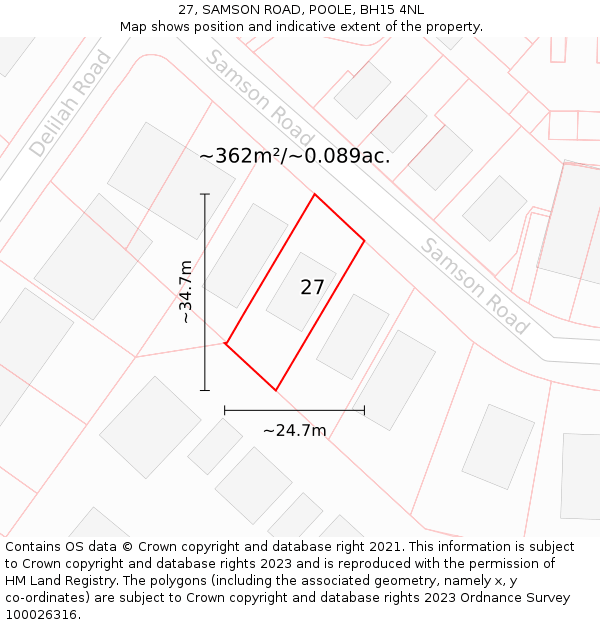 27, SAMSON ROAD, POOLE, BH15 4NL: Plot and title map
