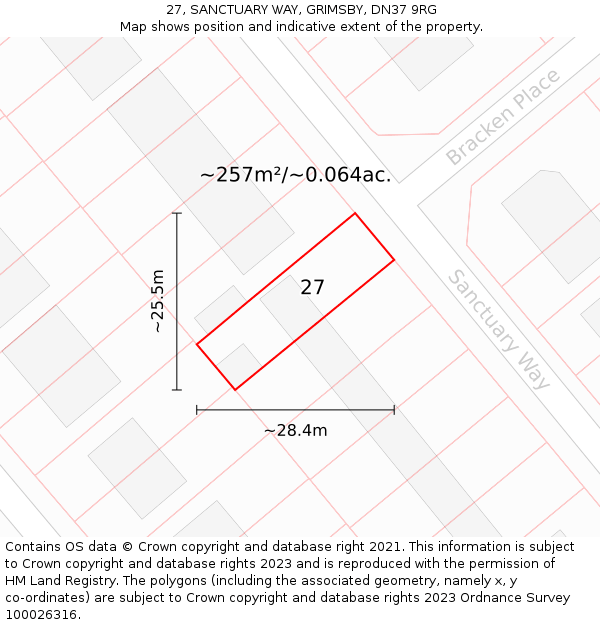27, SANCTUARY WAY, GRIMSBY, DN37 9RG: Plot and title map