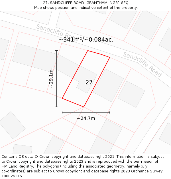 27, SANDCLIFFE ROAD, GRANTHAM, NG31 8EQ: Plot and title map
