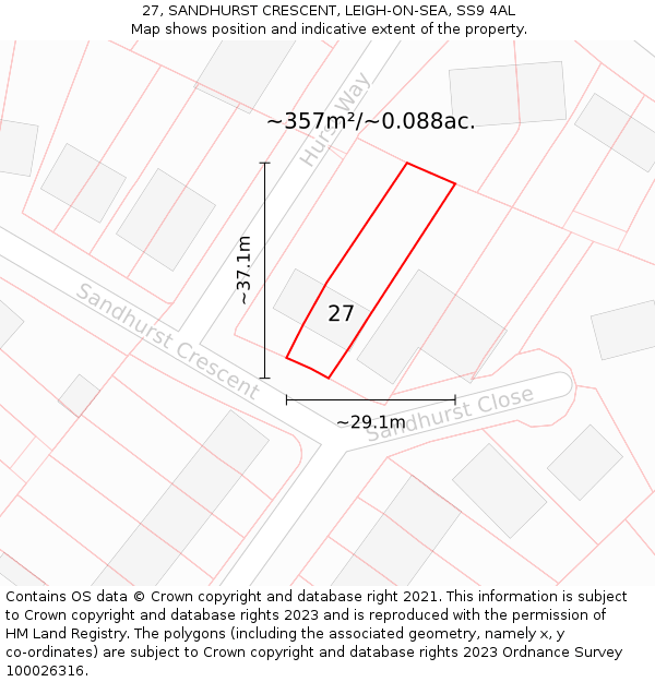 27, SANDHURST CRESCENT, LEIGH-ON-SEA, SS9 4AL: Plot and title map