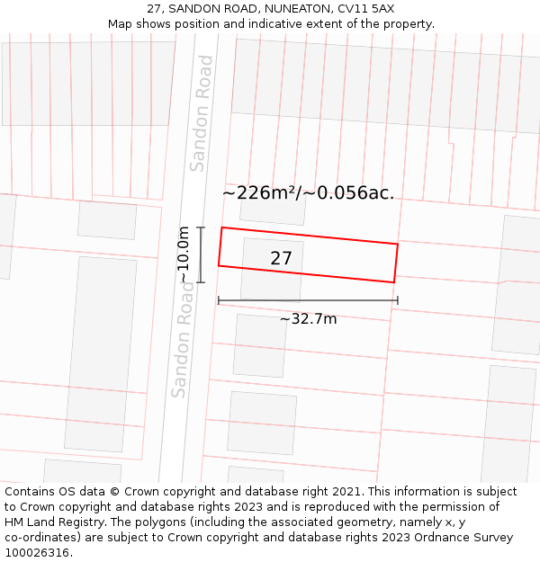 27, SANDON ROAD, NUNEATON, CV11 5AX: Plot and title map
