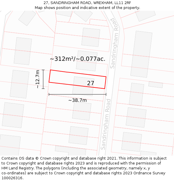 27, SANDRINGHAM ROAD, WREXHAM, LL11 2RF: Plot and title map