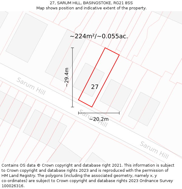 27, SARUM HILL, BASINGSTOKE, RG21 8SS: Plot and title map