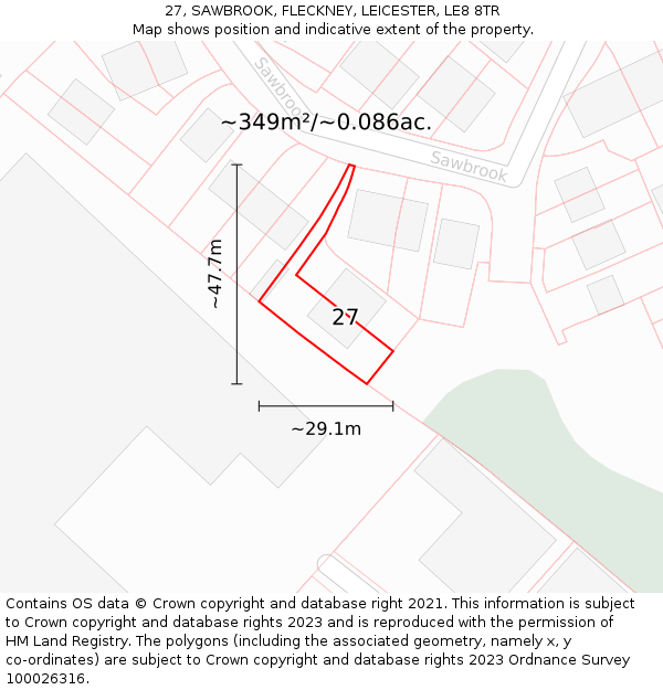 27, SAWBROOK, FLECKNEY, LEICESTER, LE8 8TR: Plot and title map