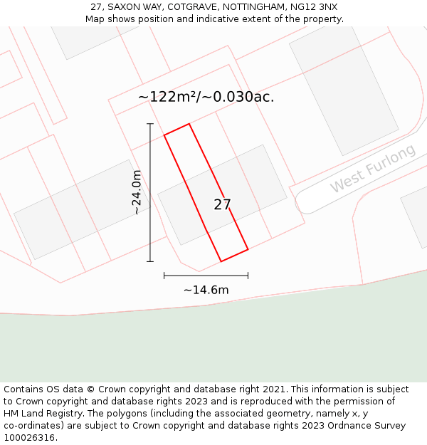 27, SAXON WAY, COTGRAVE, NOTTINGHAM, NG12 3NX: Plot and title map