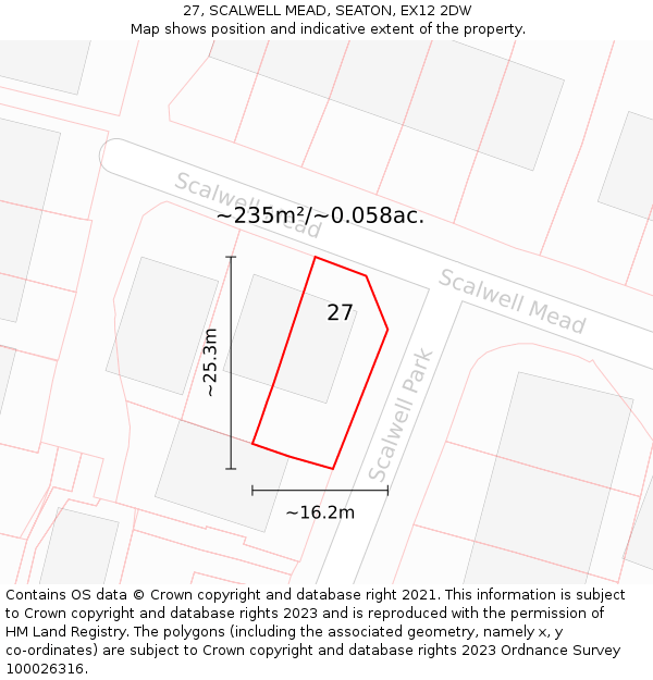 27, SCALWELL MEAD, SEATON, EX12 2DW: Plot and title map