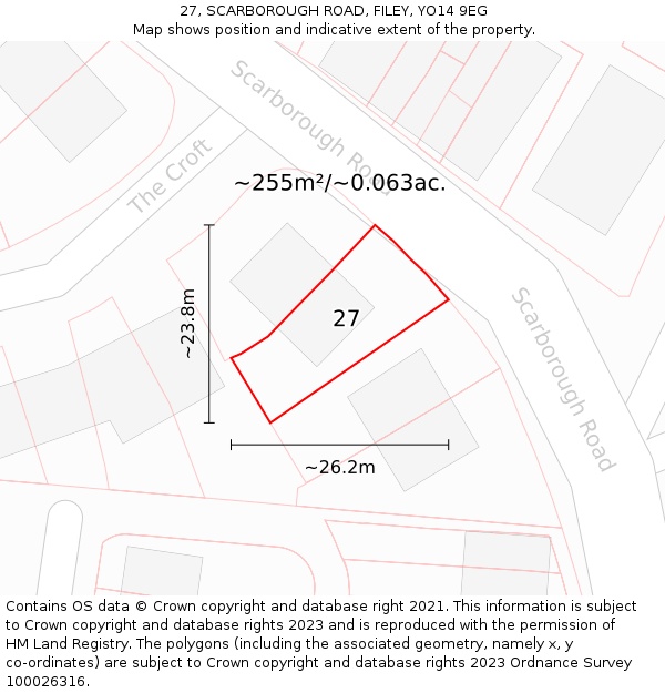 27, SCARBOROUGH ROAD, FILEY, YO14 9EG: Plot and title map