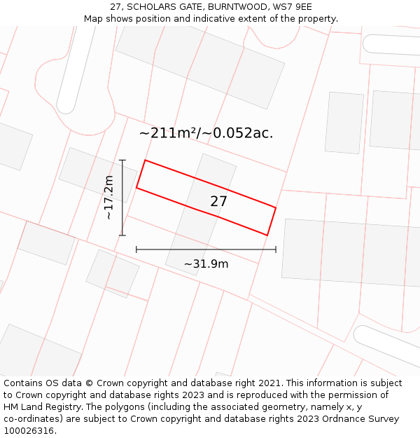 27, SCHOLARS GATE, BURNTWOOD, WS7 9EE: Plot and title map