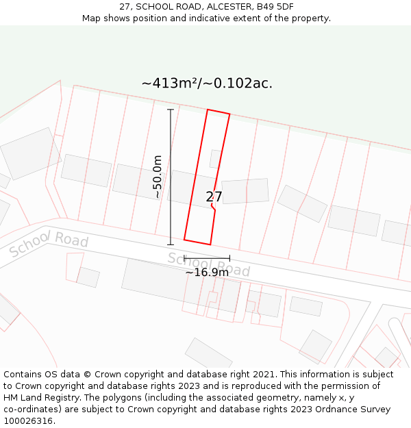 27, SCHOOL ROAD, ALCESTER, B49 5DF: Plot and title map