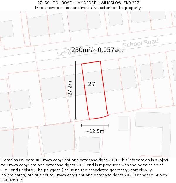 27, SCHOOL ROAD, HANDFORTH, WILMSLOW, SK9 3EZ: Plot and title map