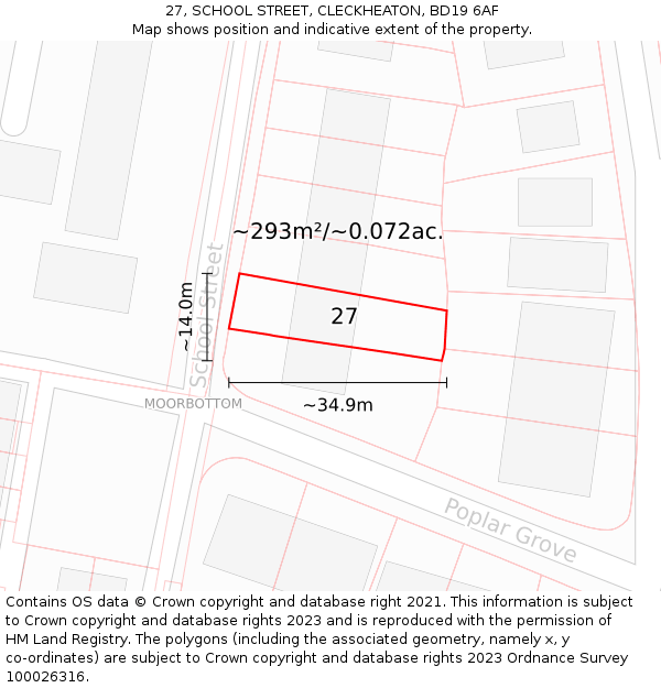 27, SCHOOL STREET, CLECKHEATON, BD19 6AF: Plot and title map