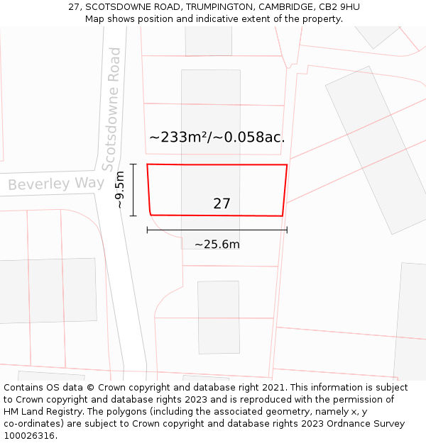27, SCOTSDOWNE ROAD, TRUMPINGTON, CAMBRIDGE, CB2 9HU: Plot and title map