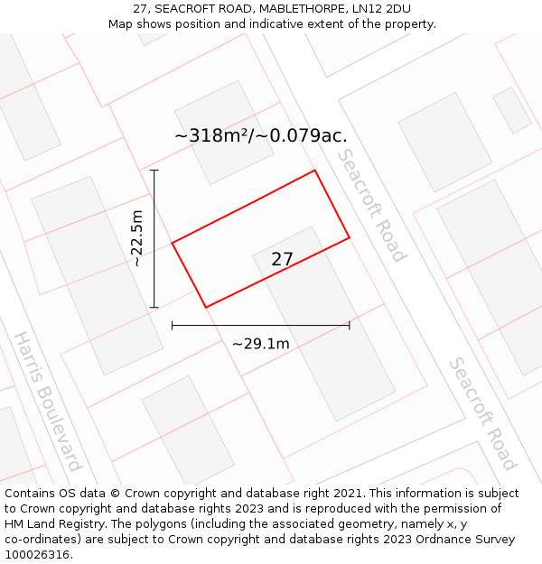 27, SEACROFT ROAD, MABLETHORPE, LN12 2DU: Plot and title map