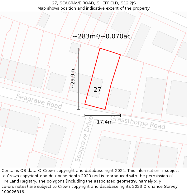 27, SEAGRAVE ROAD, SHEFFIELD, S12 2JS: Plot and title map