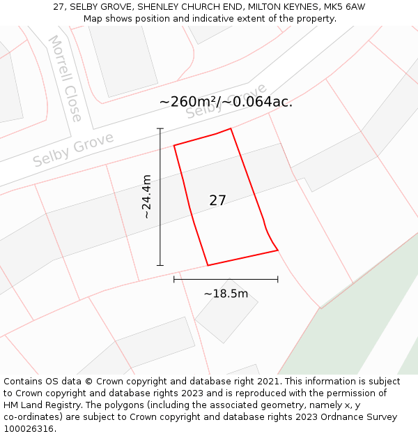27, SELBY GROVE, SHENLEY CHURCH END, MILTON KEYNES, MK5 6AW: Plot and title map