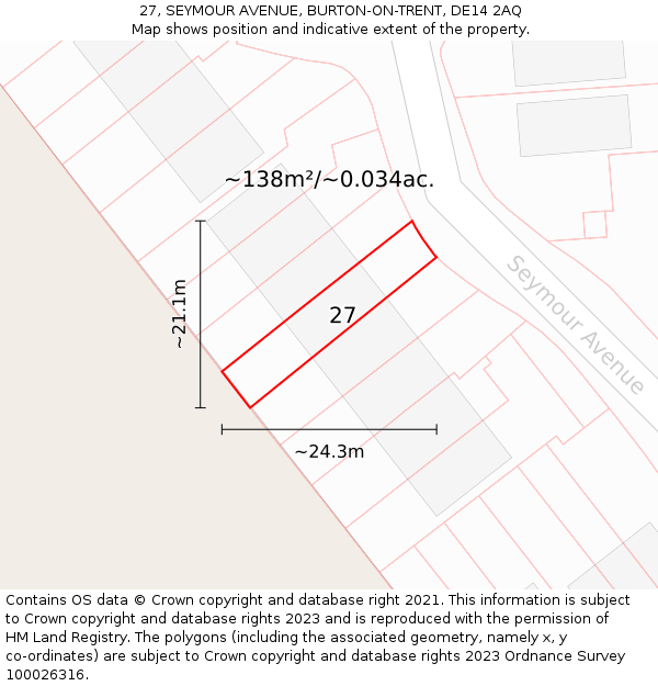 27, SEYMOUR AVENUE, BURTON-ON-TRENT, DE14 2AQ: Plot and title map