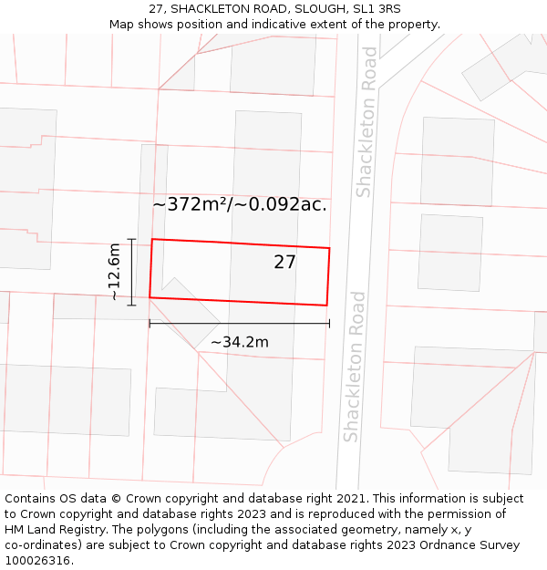 27, SHACKLETON ROAD, SLOUGH, SL1 3RS: Plot and title map