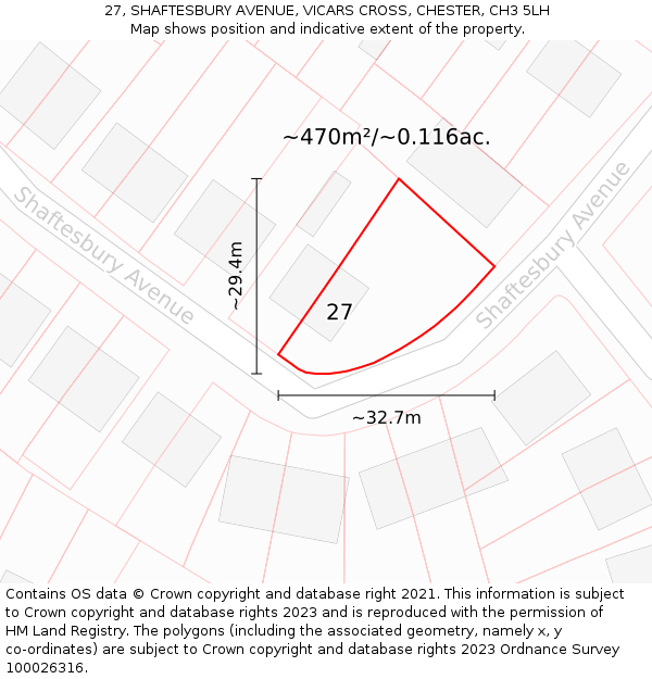 27, SHAFTESBURY AVENUE, VICARS CROSS, CHESTER, CH3 5LH: Plot and title map