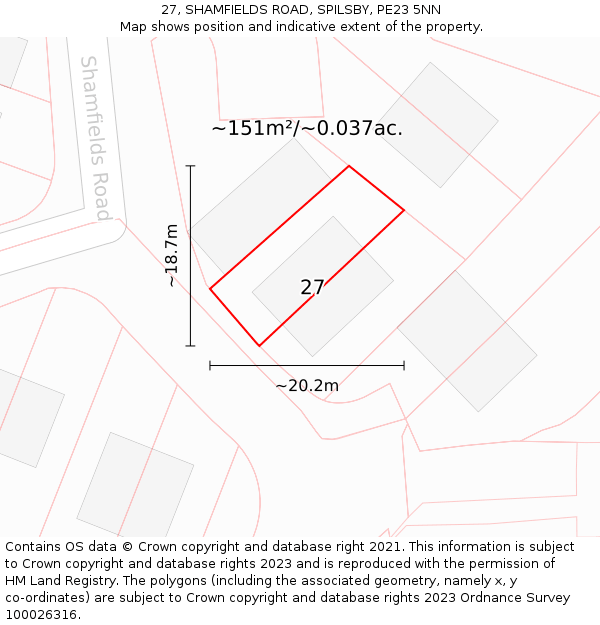 27, SHAMFIELDS ROAD, SPILSBY, PE23 5NN: Plot and title map