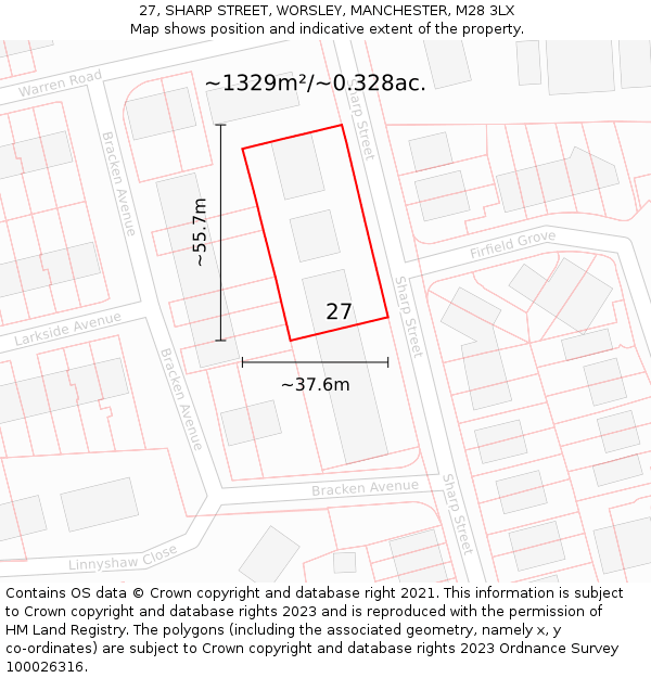 27, SHARP STREET, WORSLEY, MANCHESTER, M28 3LX: Plot and title map