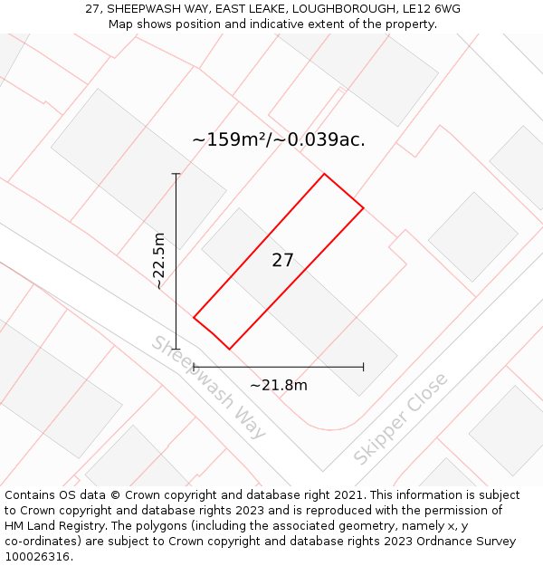 27, SHEEPWASH WAY, EAST LEAKE, LOUGHBOROUGH, LE12 6WG: Plot and title map
